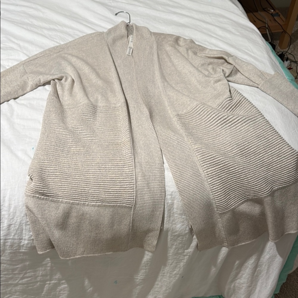 Lululemon Athletica Cream Ribbed Knit Cardigan